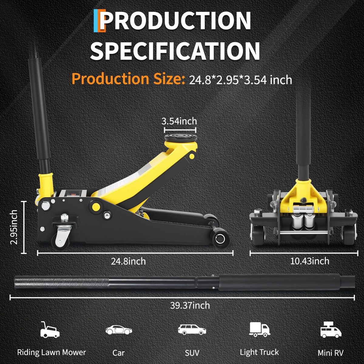 3 Ton Low Profile Hydraulic Floor Jack with Dual Piston Quick Lift Pump Steel Yellow Z4124