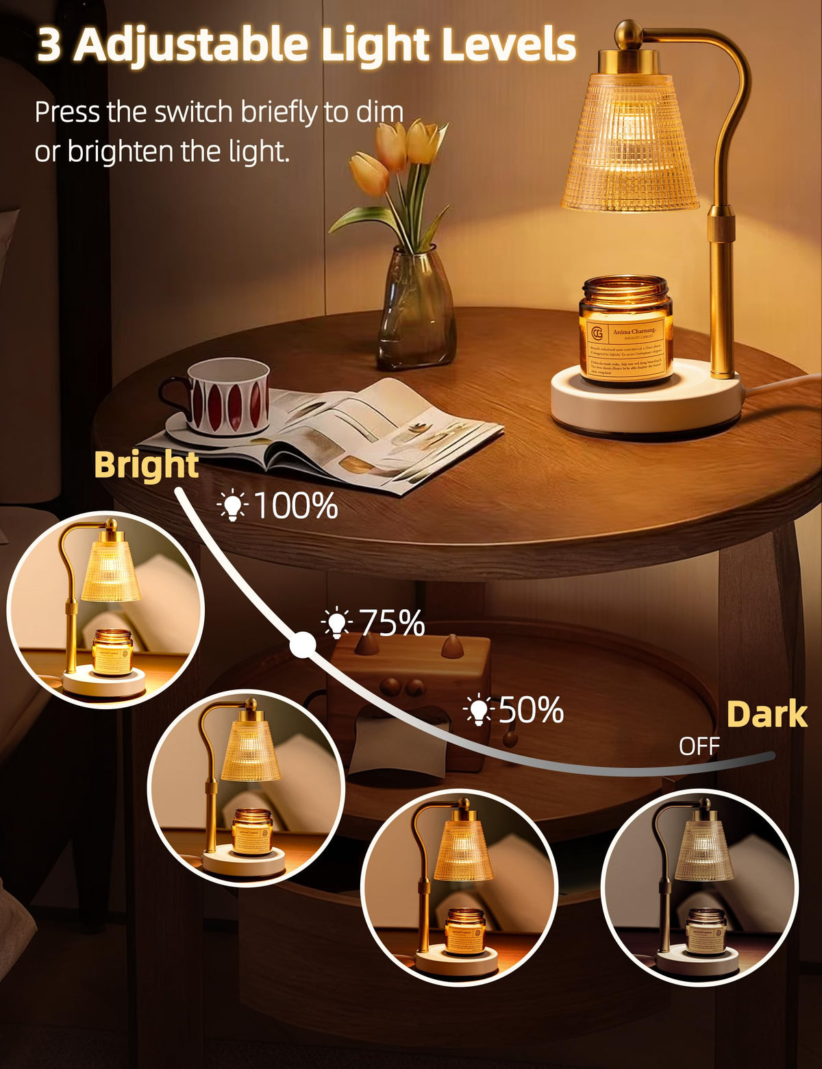 Height Adjustable Dimmable Candle Warmer Lamp with Timer B853810