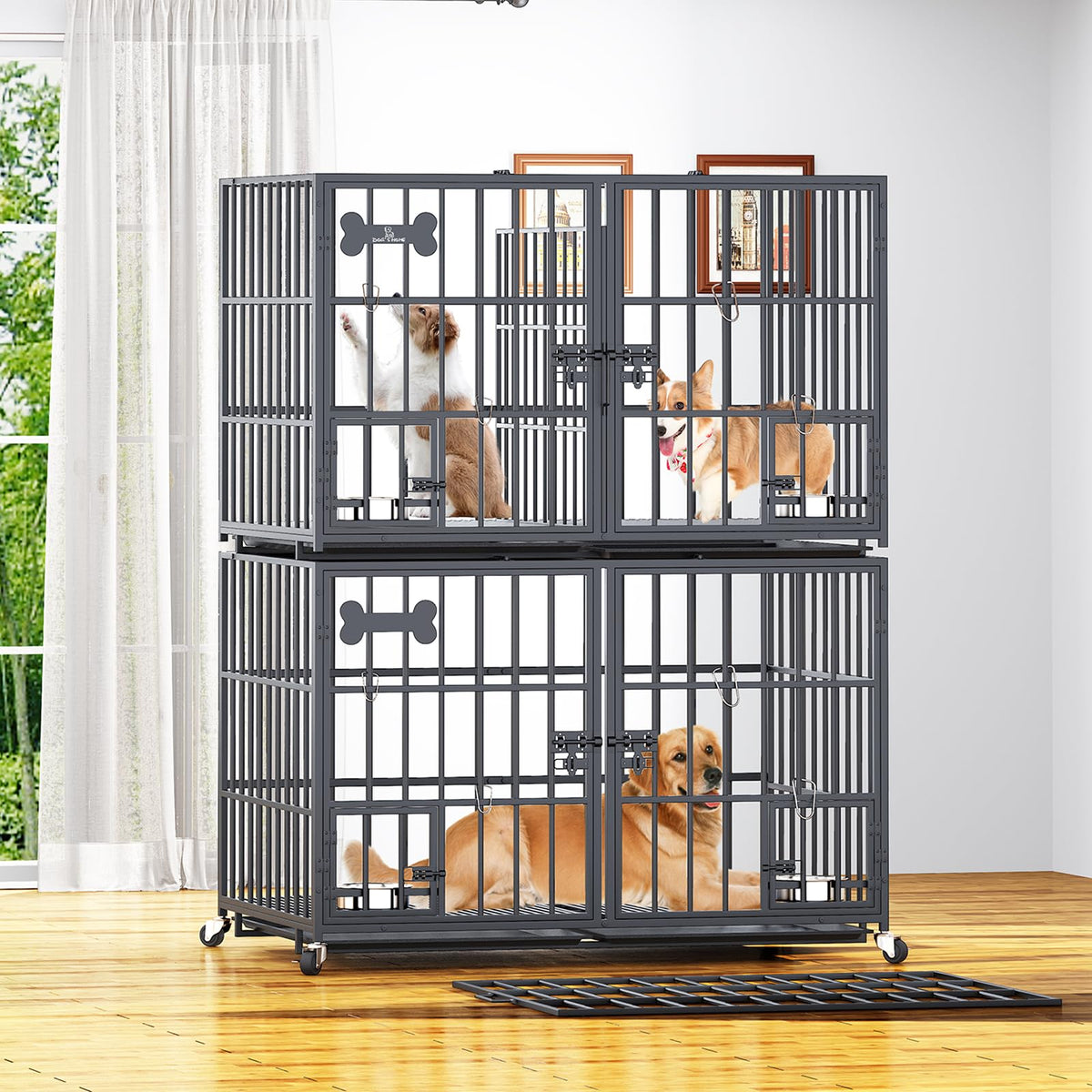 42" Stackable Heavy Duty Metal Dog Crate with Divider W553835