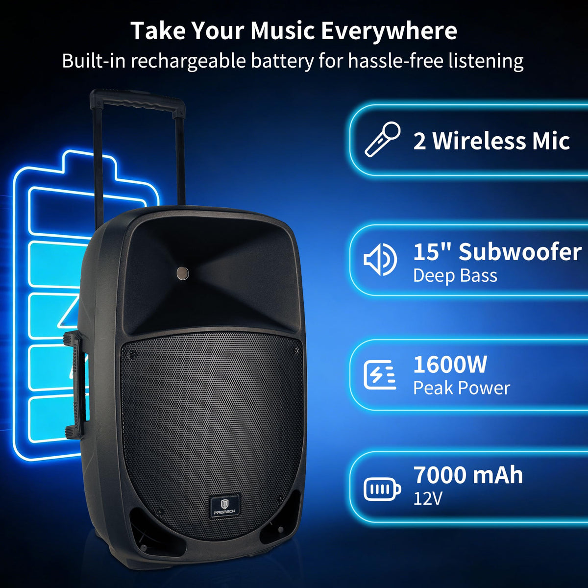 1600W 2-Way Rechargeable Powered PA Speaker System with Bluetooth U23793