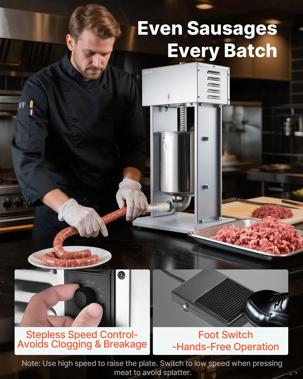 Electric Stainless Steel Sausage Stuffer with Foot Pedal H572895