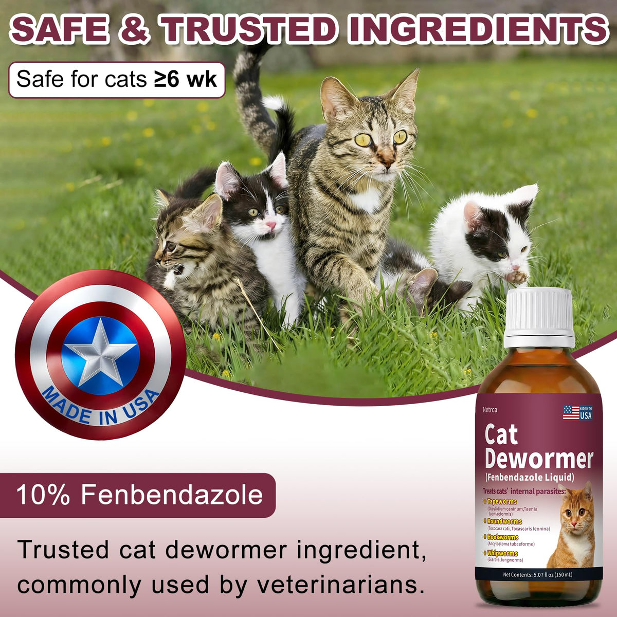 Fenbendazole Dewormer for Cats & Kitten, 150 mL K537361