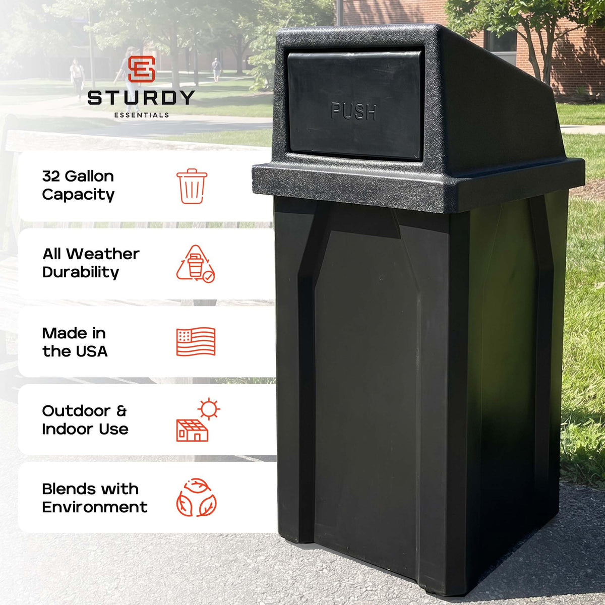 32 Gallon Outdoor Trash Can with Lid F8810