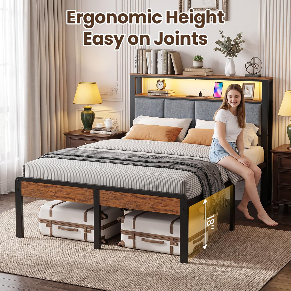 Twin Bed Frame with 18-Inch Under-Bed Storage and RGB LED Lights O662