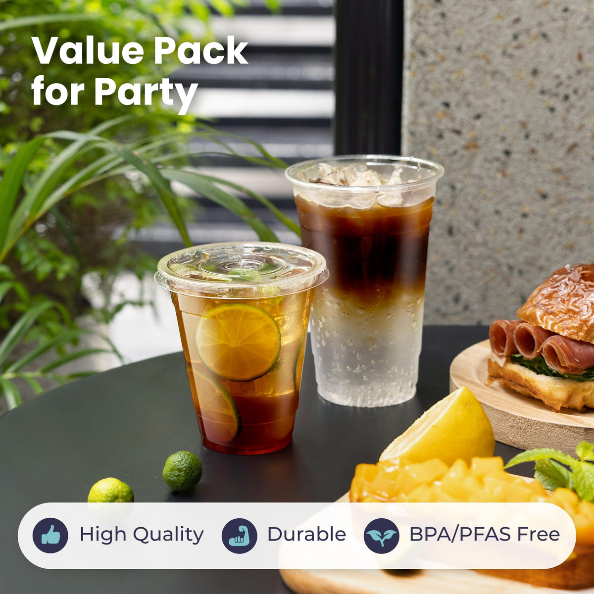 12 oz Clear Plastic Cups with Lids and Straws W901
