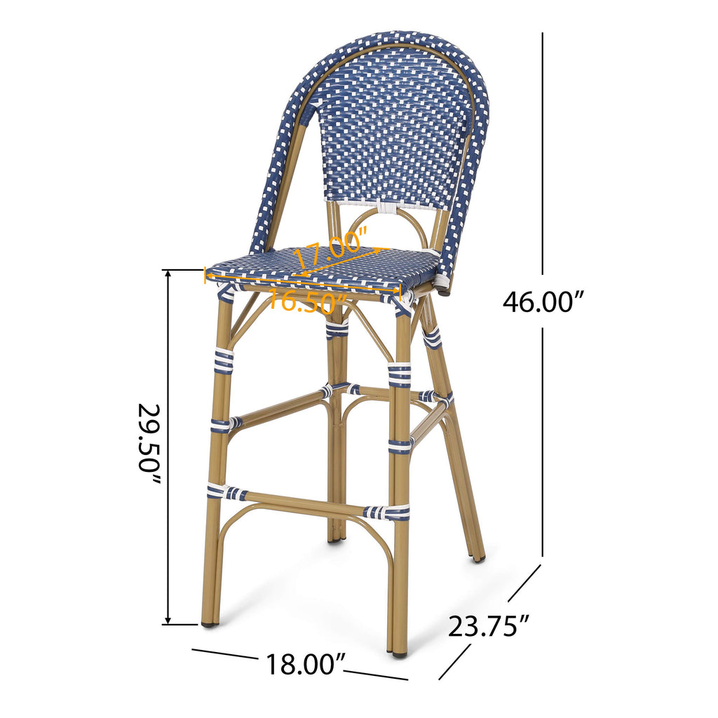 Dark Teal and White PE Rattan Bar Stool Set of 2 P48277