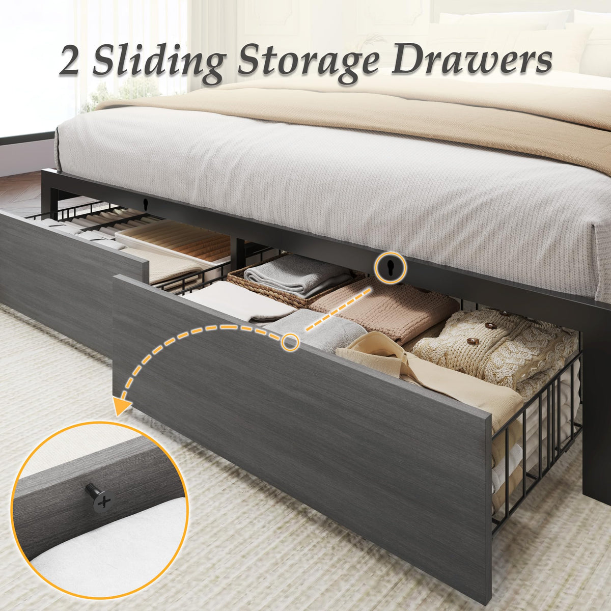 Rustic Grey Full Bed Frame with Charging Station Q692800