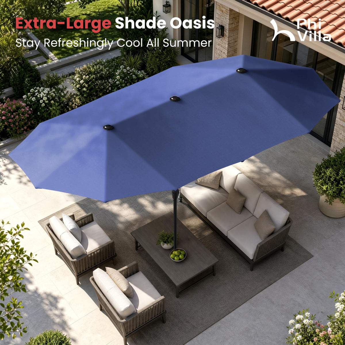 13ft Navy Rectangle Outdoor Patio Umbrella G12305