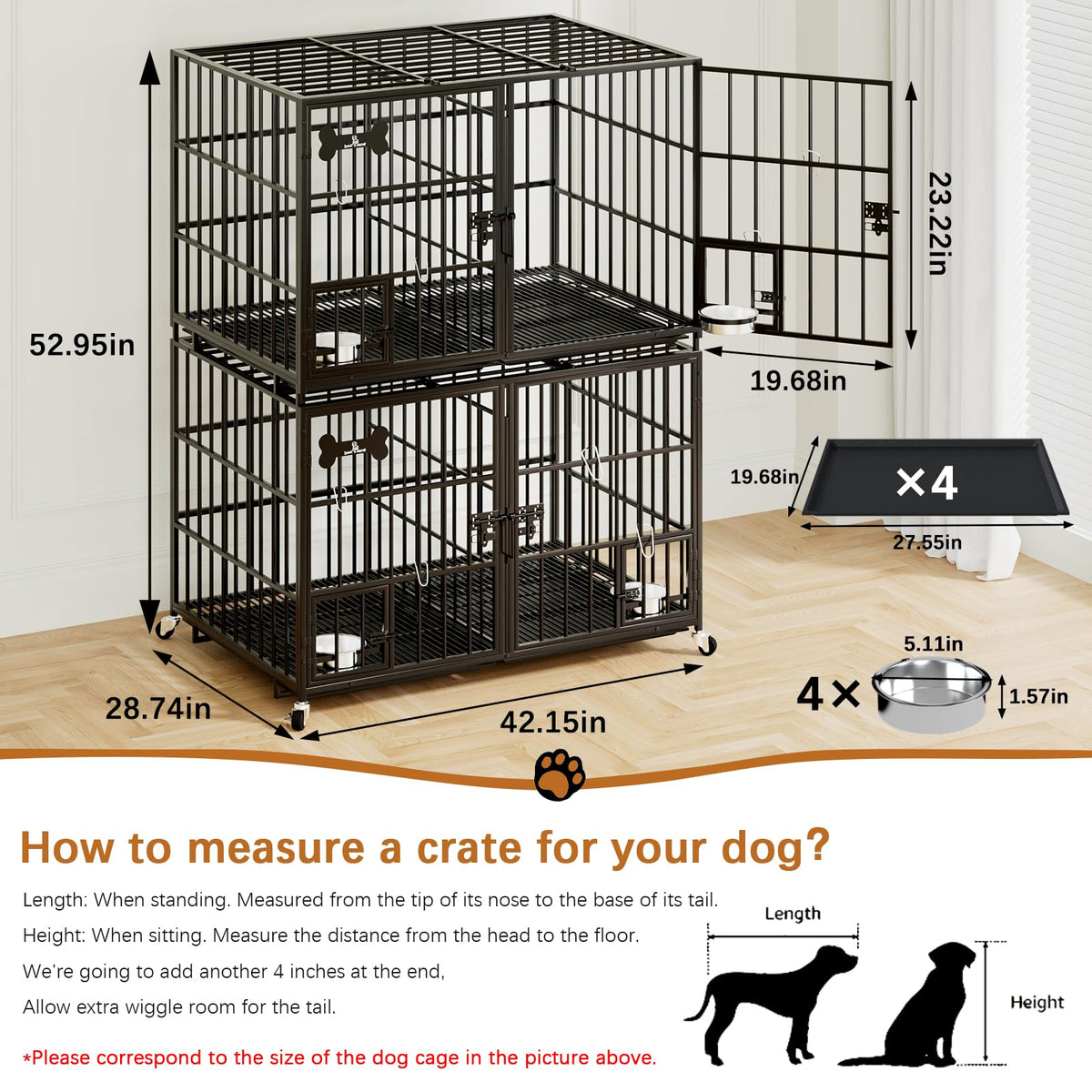42" Stackable Heavy Duty Metal Dog Crate with Divider W553835