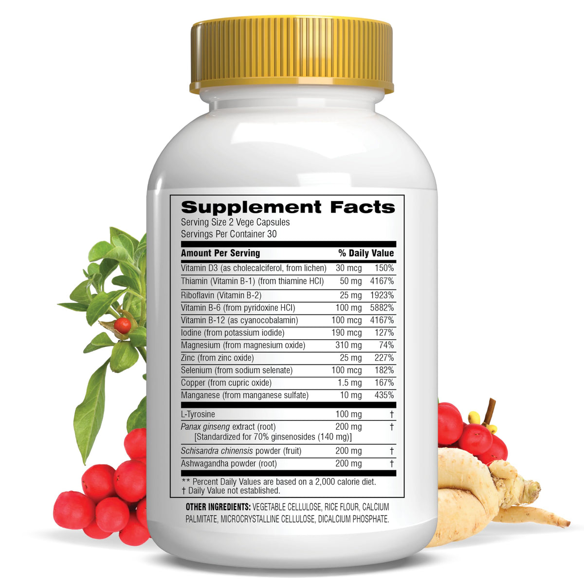 Thyroid Support with Ashwagandha, Schisandra Chinensis, Iodine 60 Vege Caps U33798