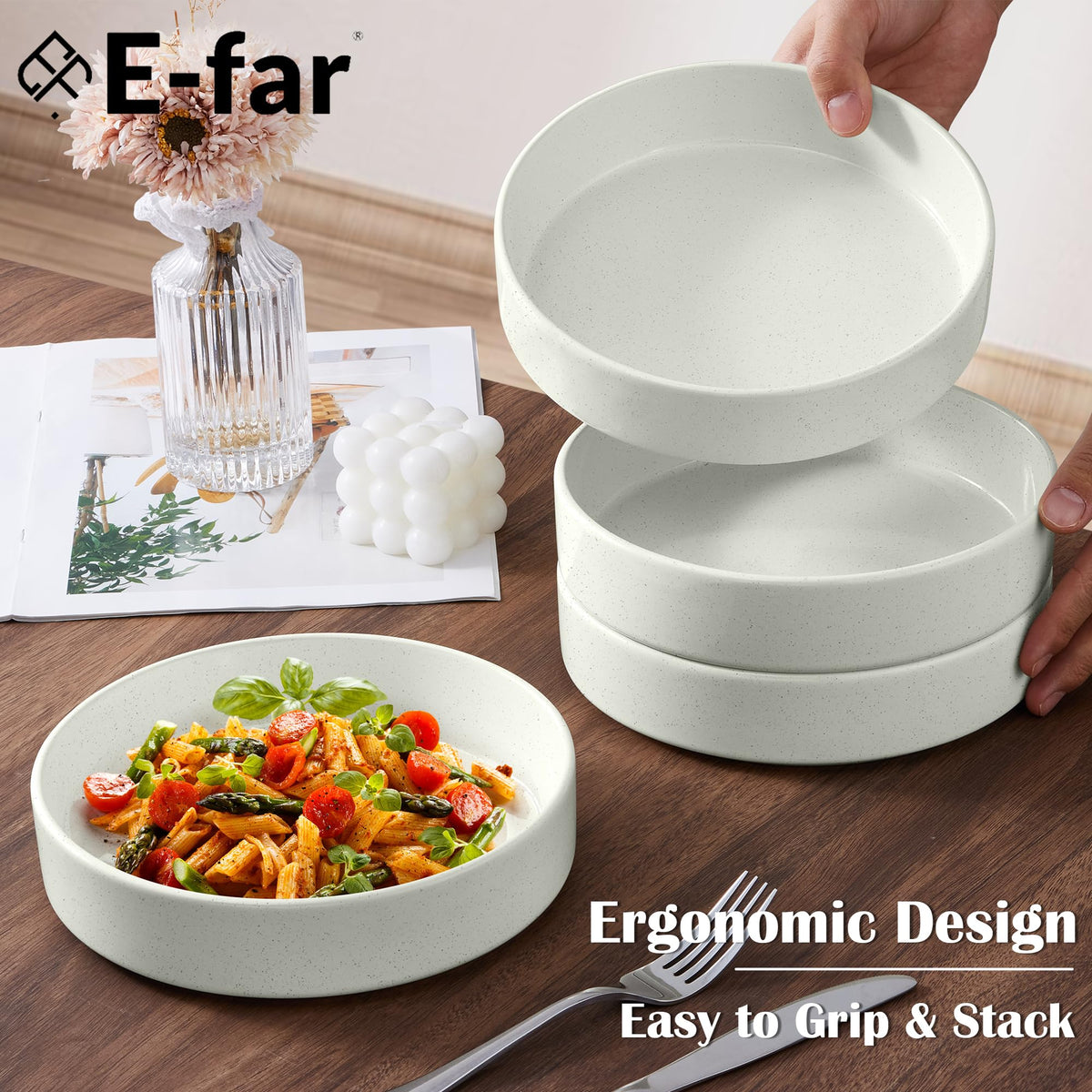 18-Piece Speckled White Stoneware Dinnerware Set Y236