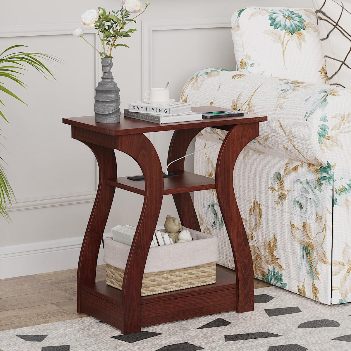Cherry End Tables Set of 2 with Charging Station S77352