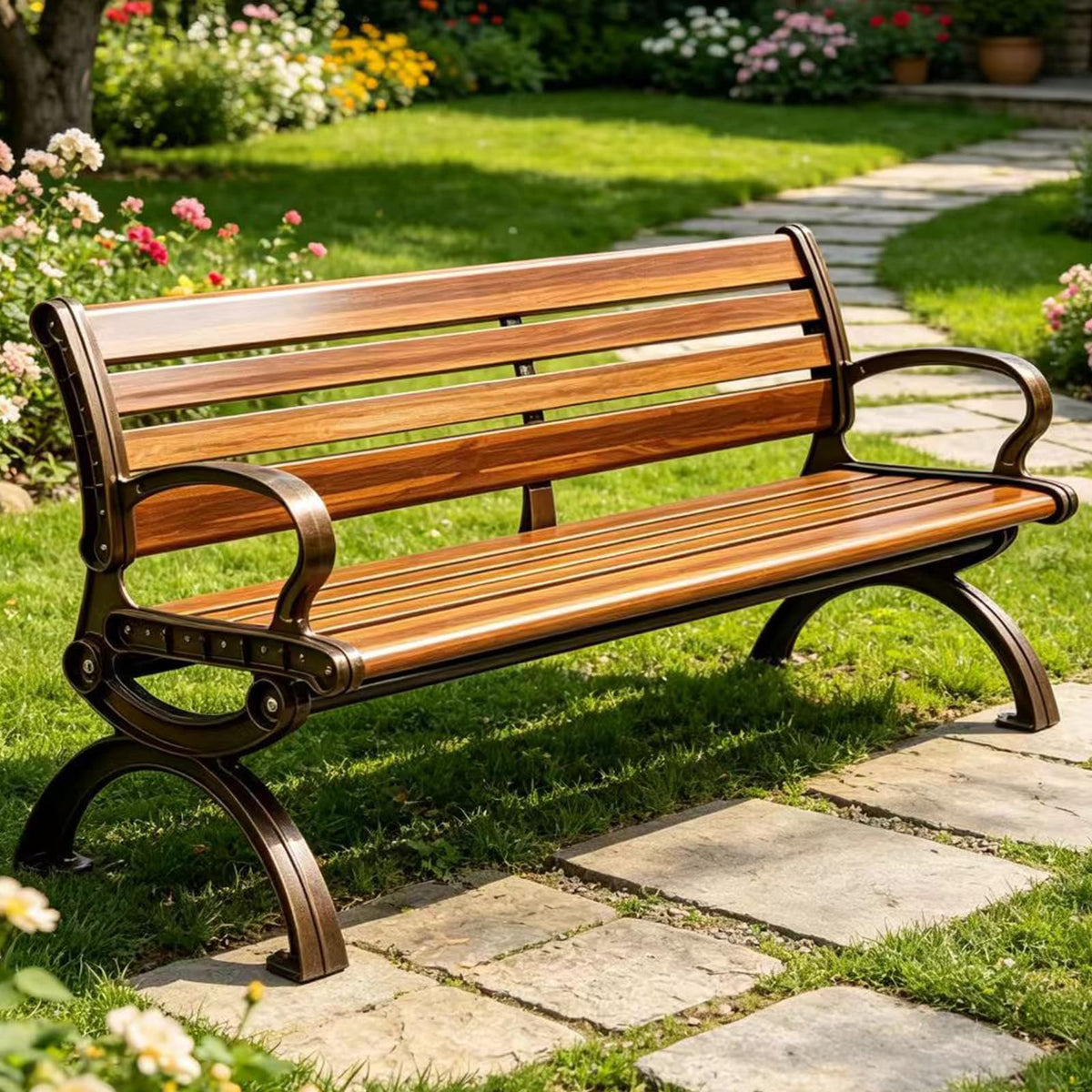70" Aluminum Alloy Outdoor Bench with Armrest O66035