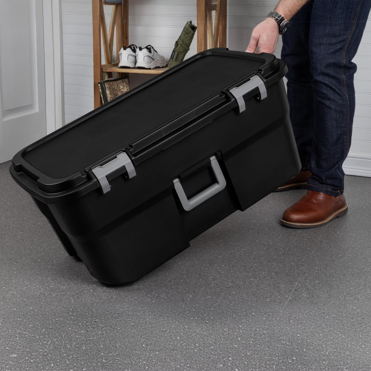 22 Gallon Black Wheeled Plastic Storage Trunk U16725