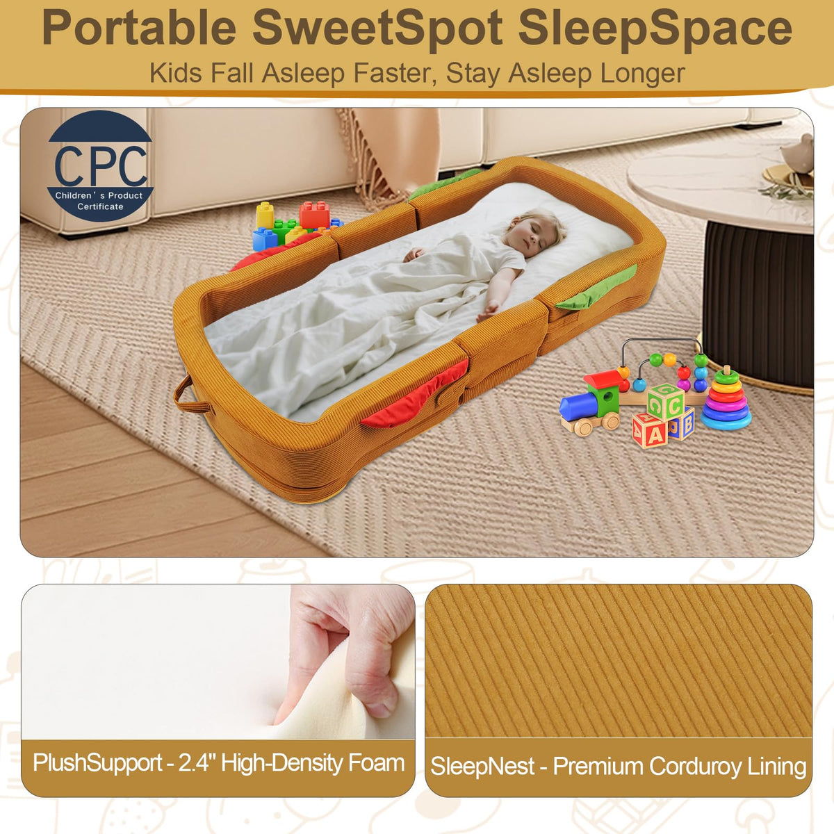 Portable Foldable Soft Foam Toddler Travel Bed with Safety Rail N931979