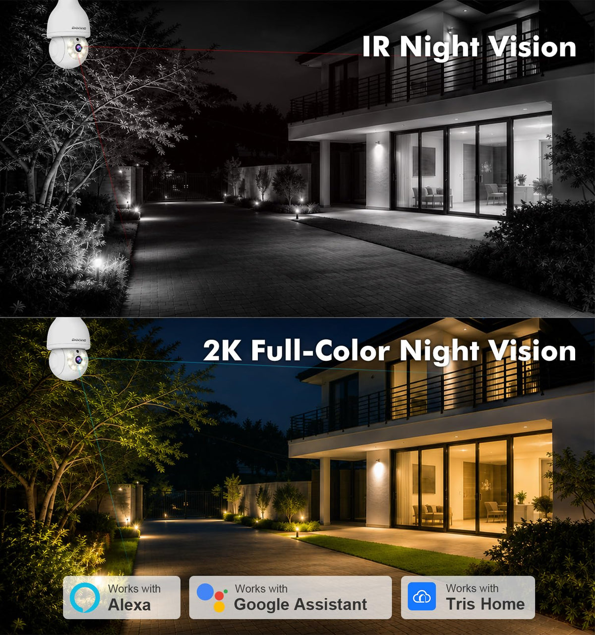 2K Light Bulb Security Camera, 5G/2.4G WiFi, 2 Pack A263864