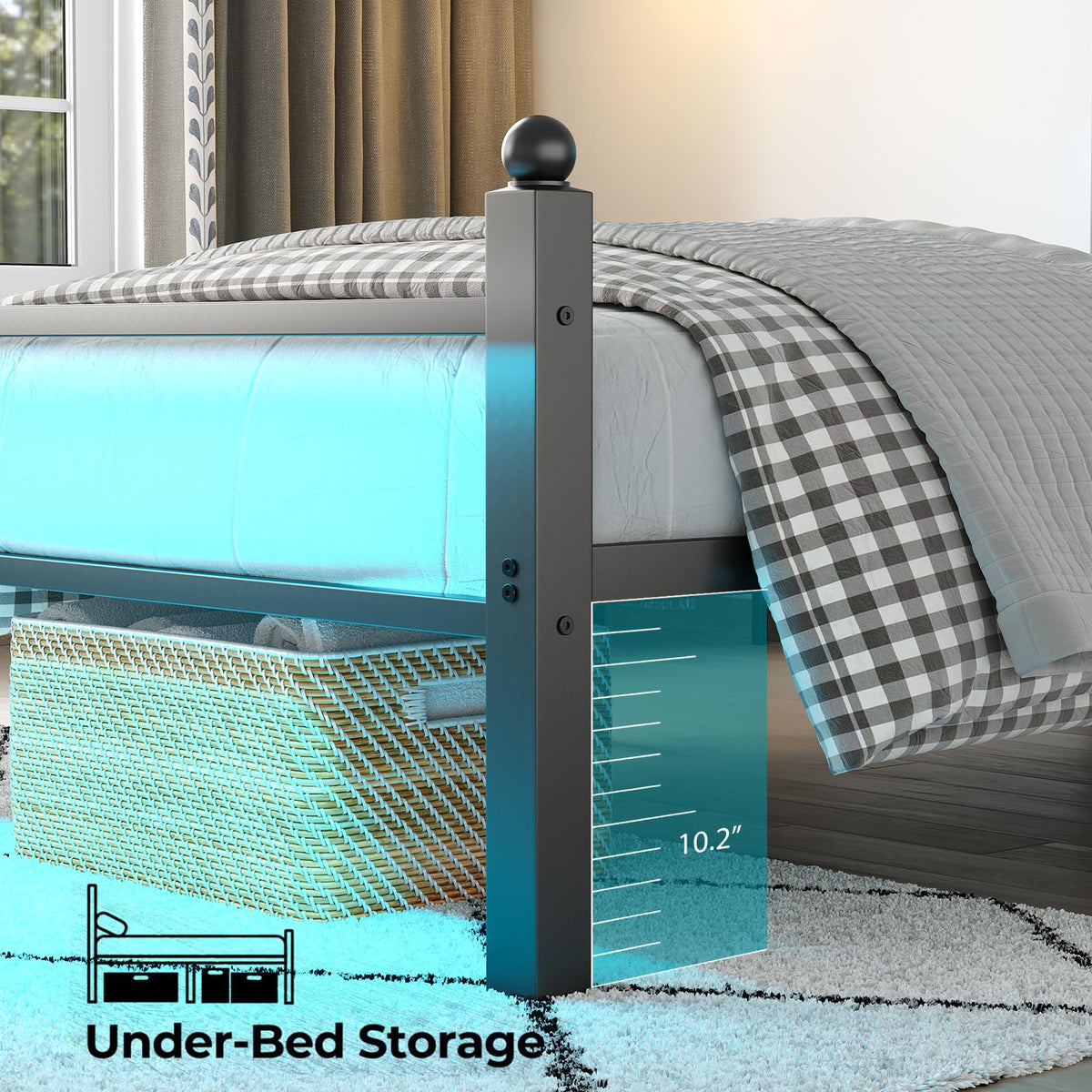 Black Twin Bed Frame with LED Lights and Charging Station U152