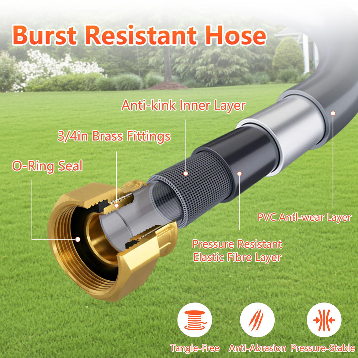 Retractable Garden Hose Reel, 5/8 in x100 ft Heavy Duty Wall Mount F6527