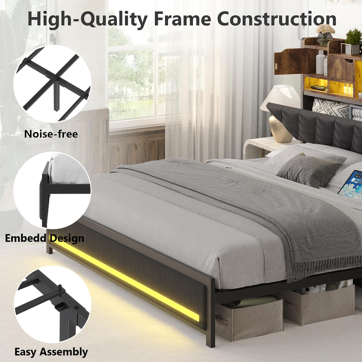 King Size Bed Frame with Storage & Upholstered Headboard M534