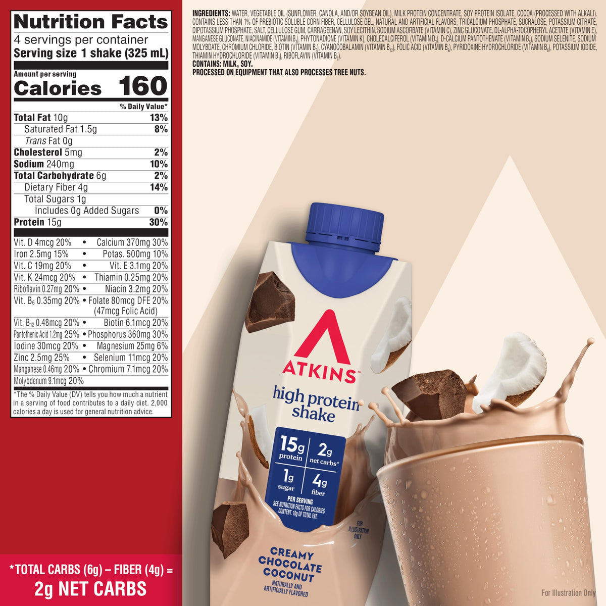 Creamy Chocolate Coconut Protein Shake, 15g Protein, 12 Count E3441