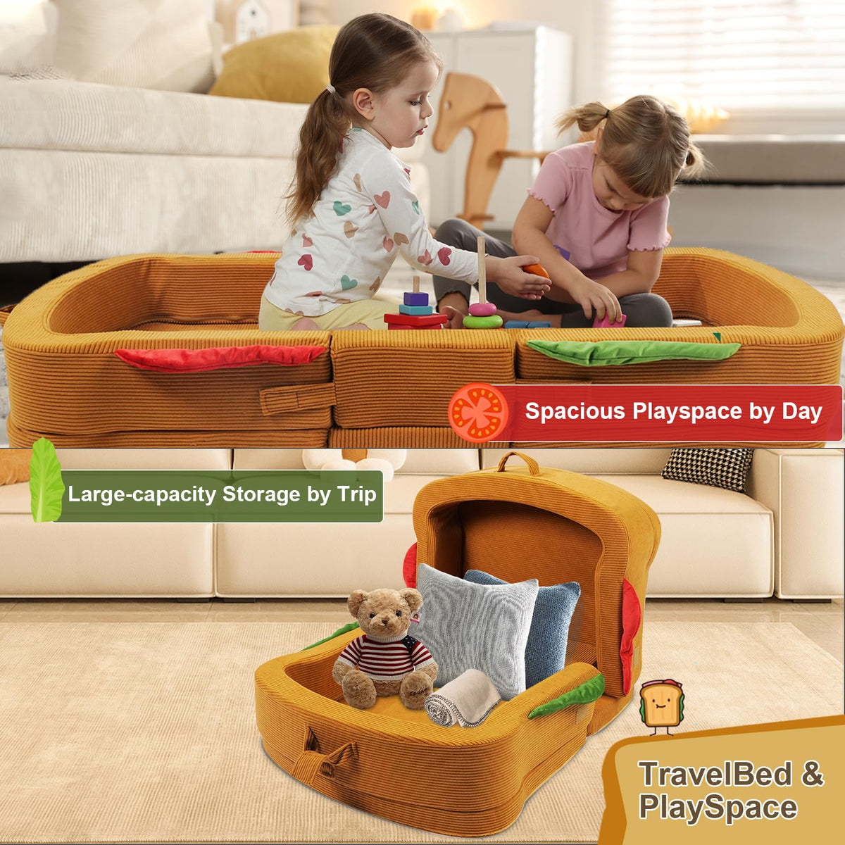 Portable Foldable Soft Foam Toddler Travel Bed with Safety Rail N931979