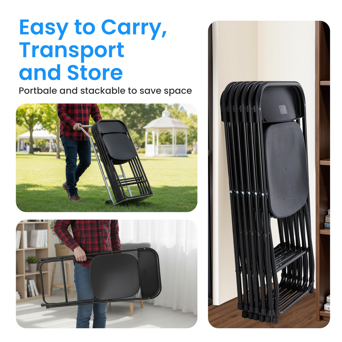Black 10-Pack Folding Plastic Chair with Metal Frame M117