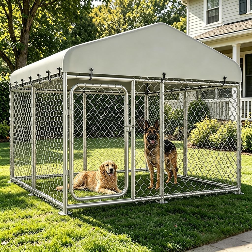 7.5x7.5ft Metal Dog Kennel with Roof T32008