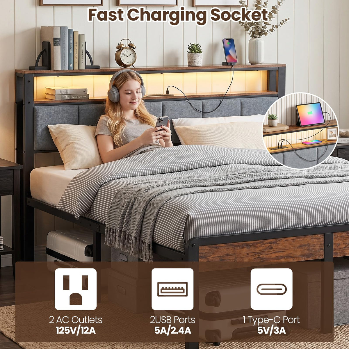 Twin Bed Frame with 18-Inch Under-Bed Storage and RGB LED Lights O662