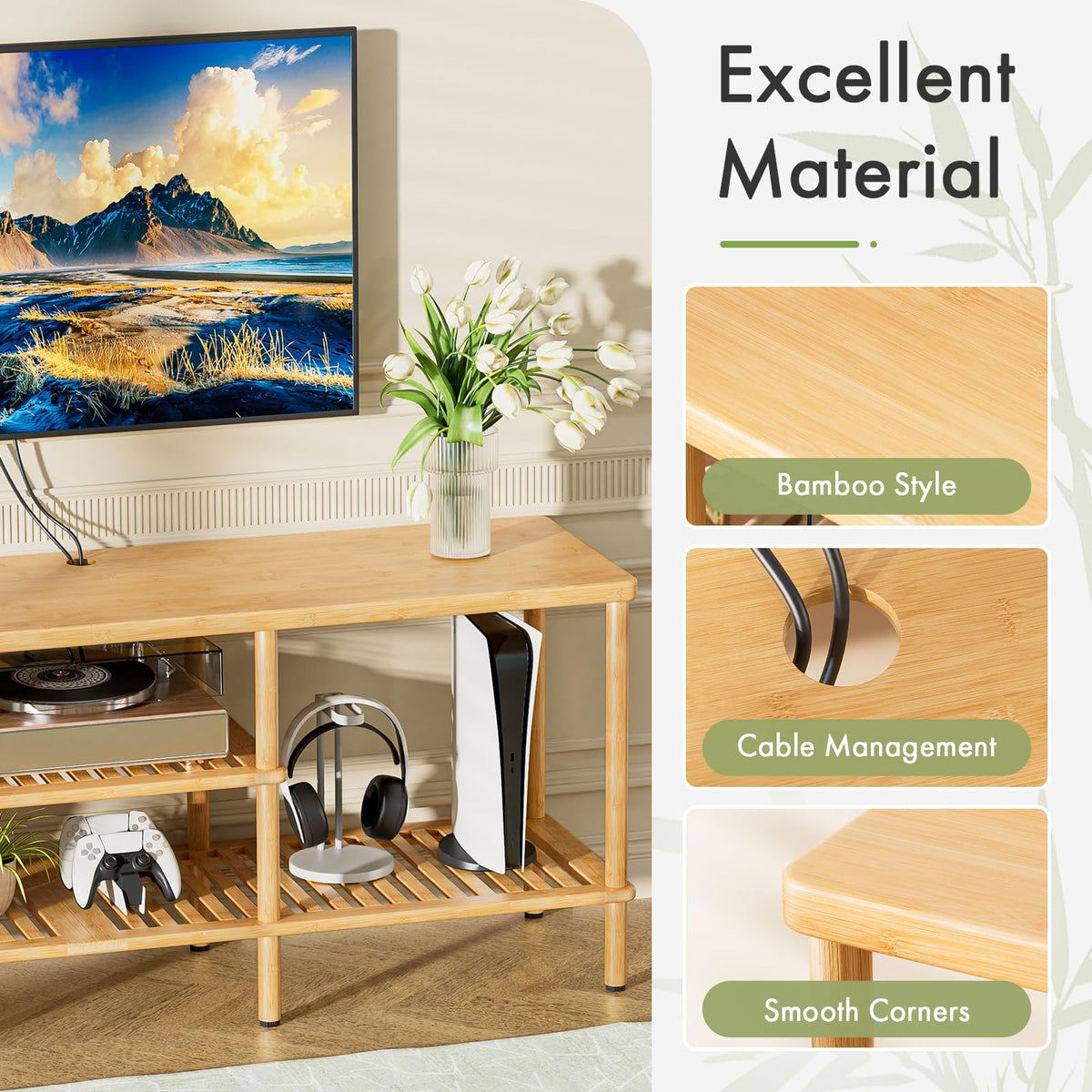 Bamboo 3 Tier TV Stand for 60 65 Inch TV S8734