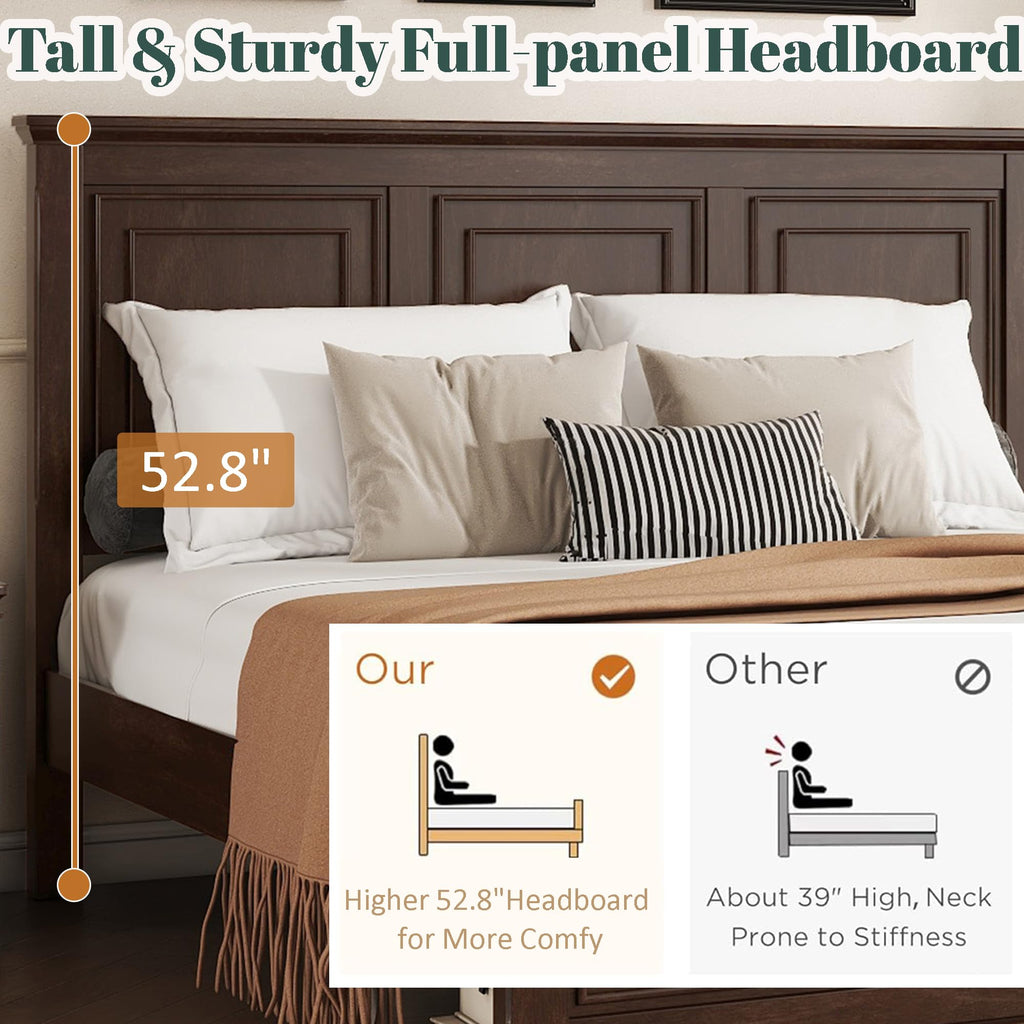 King Size Pinewood Platform Bed with Headboard and Footboard K89503