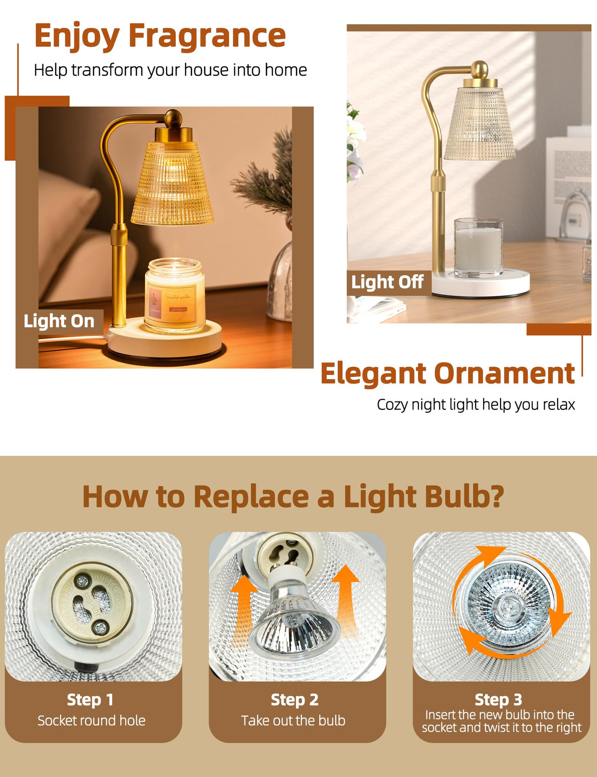 Height Adjustable Dimmable Candle Warmer Lamp with Timer B853810