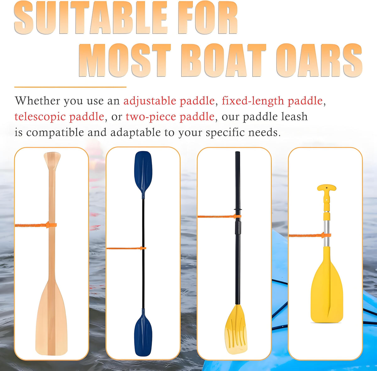 Kayak Paddle Leash 3-7 ft Stretchable Strap B7396