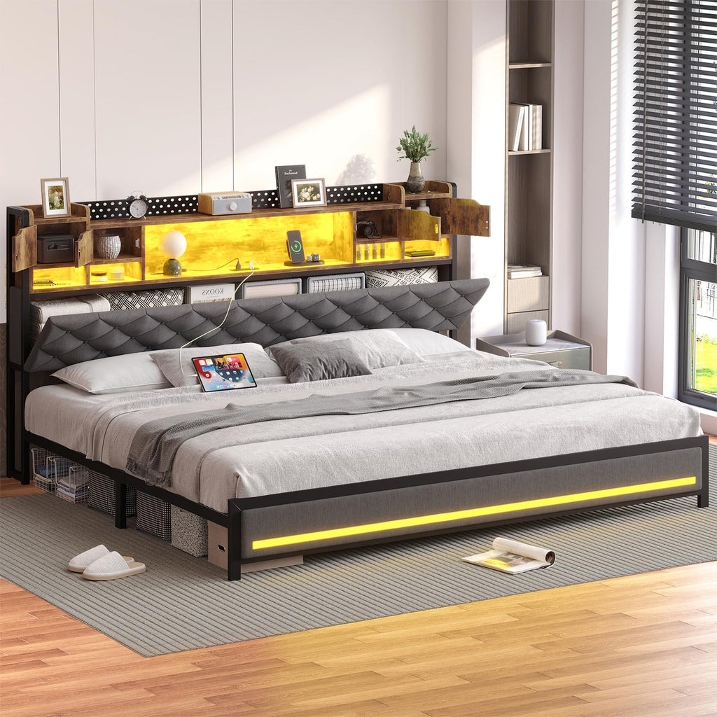 King Size Bed Frame with Storage & Upholstered Headboard M534
