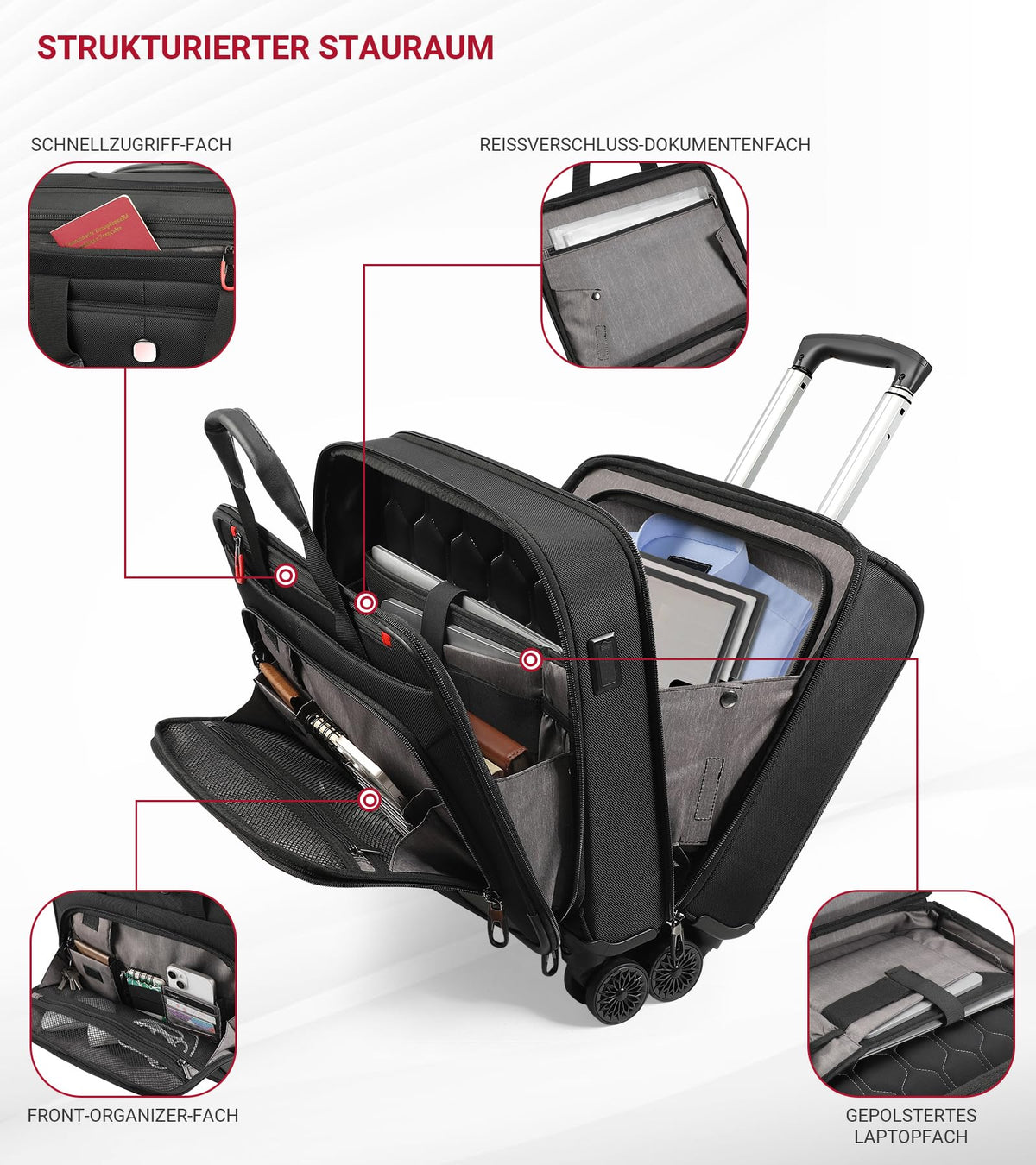 Rolling Laptop Bag with USB & Type-C Charging Port, Water Resistant 17.3 Inch K8874