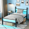 Black Twin Bed Frame with LED Lights and Charging Station U152
