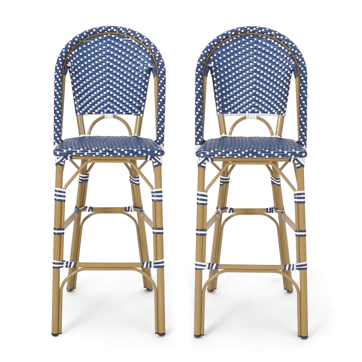 Dark Teal and White PE Rattan Bar Stool Set of 2 P48277