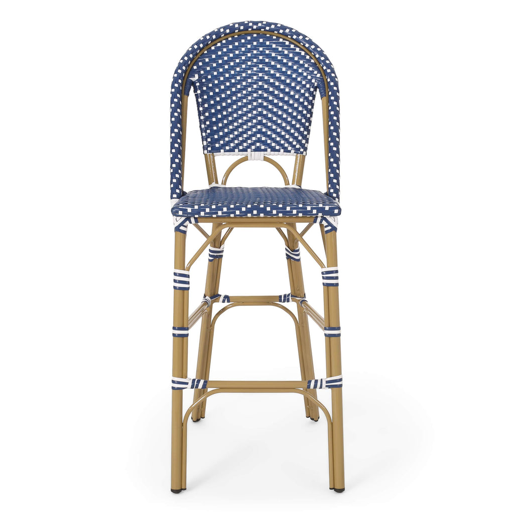 Dark Teal and White PE Rattan Bar Stool Set of 2 P48277