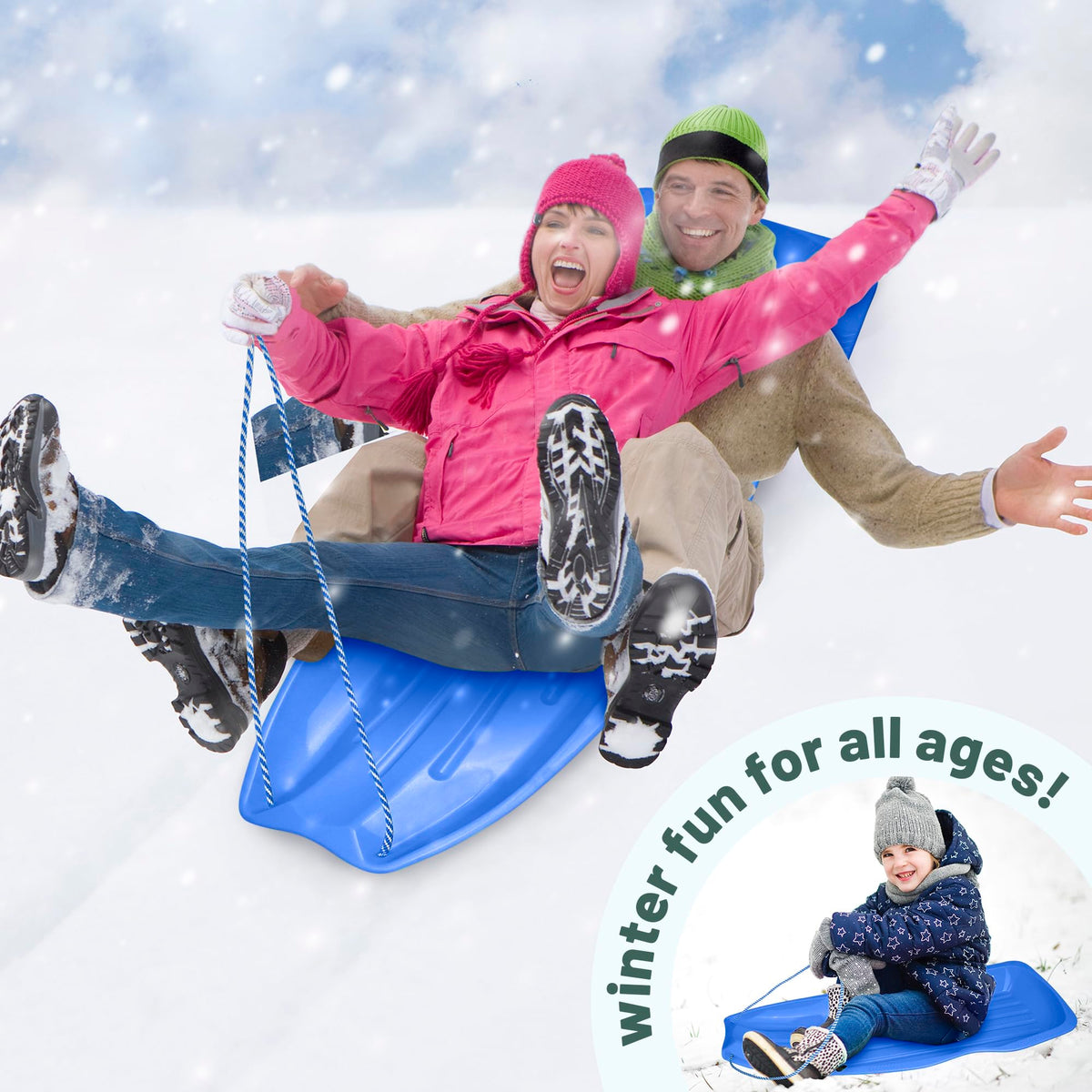 Plastic Toboggan Snow Sled with Pull Rope and Handles P992