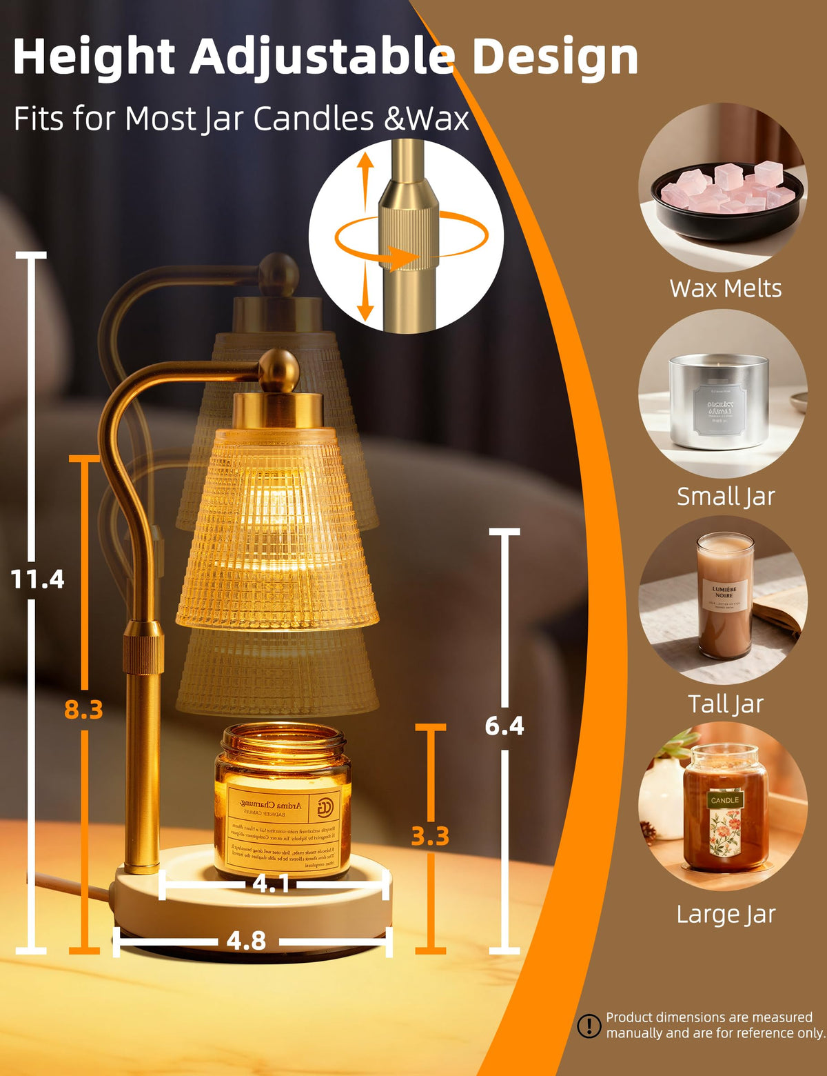 Height Adjustable Dimmable Candle Warmer Lamp with Timer B853810