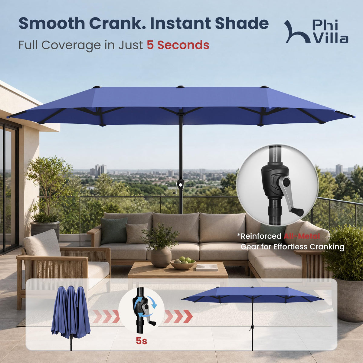 13ft Navy Rectangle Outdoor Patio Umbrella G12305
