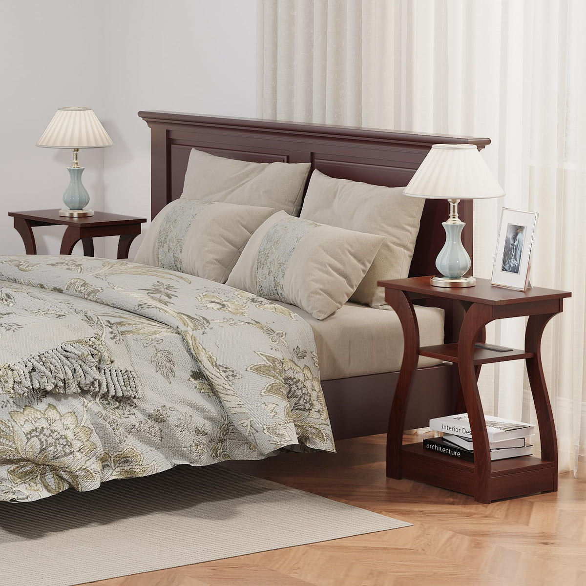 Cherry End Tables Set of 2 with Charging Station S77352