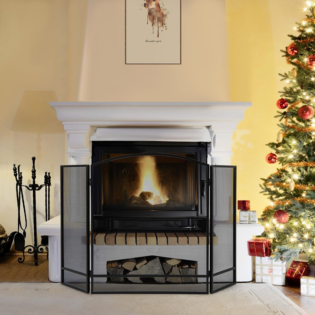Black Wrought Iron 3 Panel Folding Fireplace Screen P694