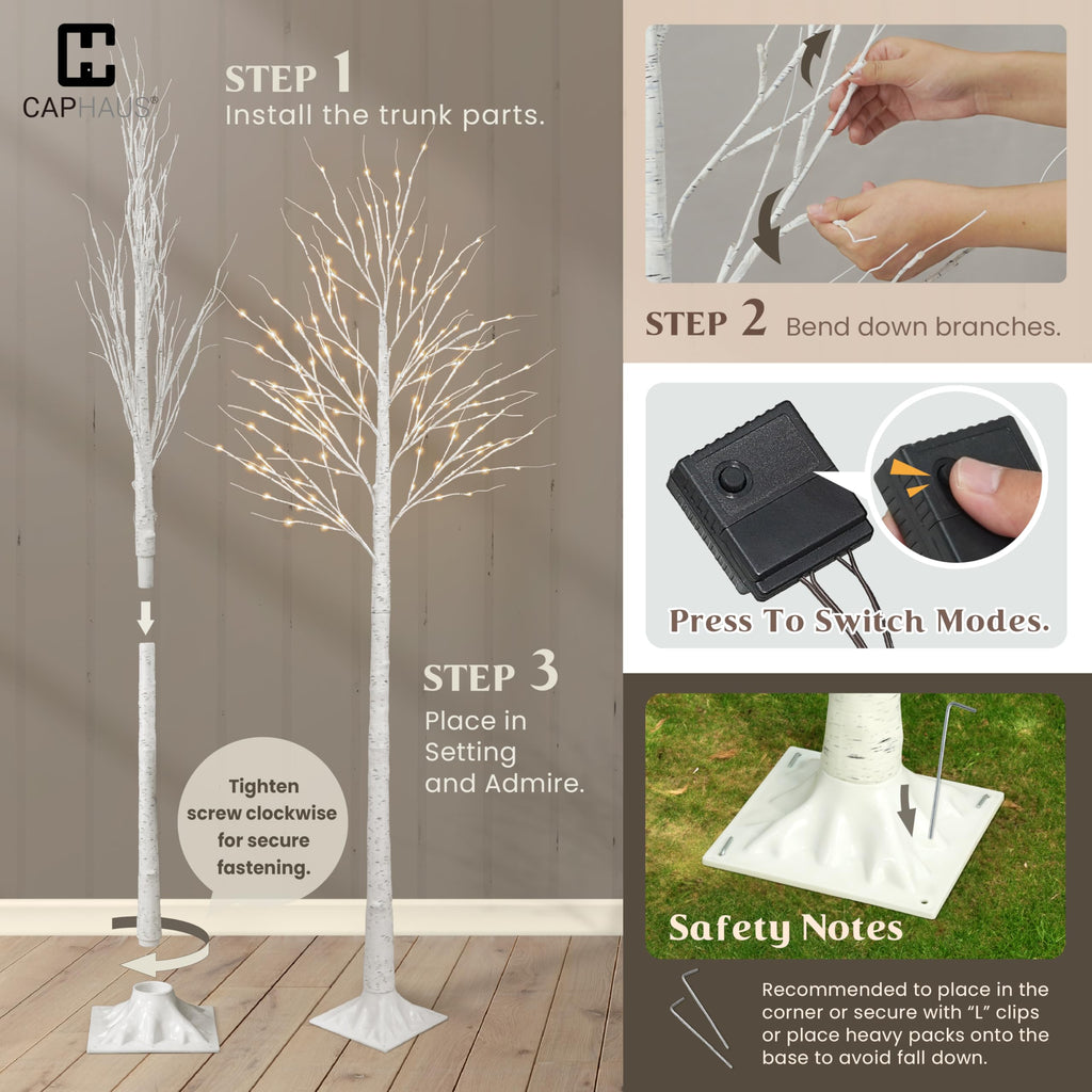 8 Ft White Pre-Lit Birch Tree with 132 Warm White LED P71136