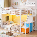 White Twin Over Twin Bunk Bed with Stairs and 3 Storage Drawers M38808