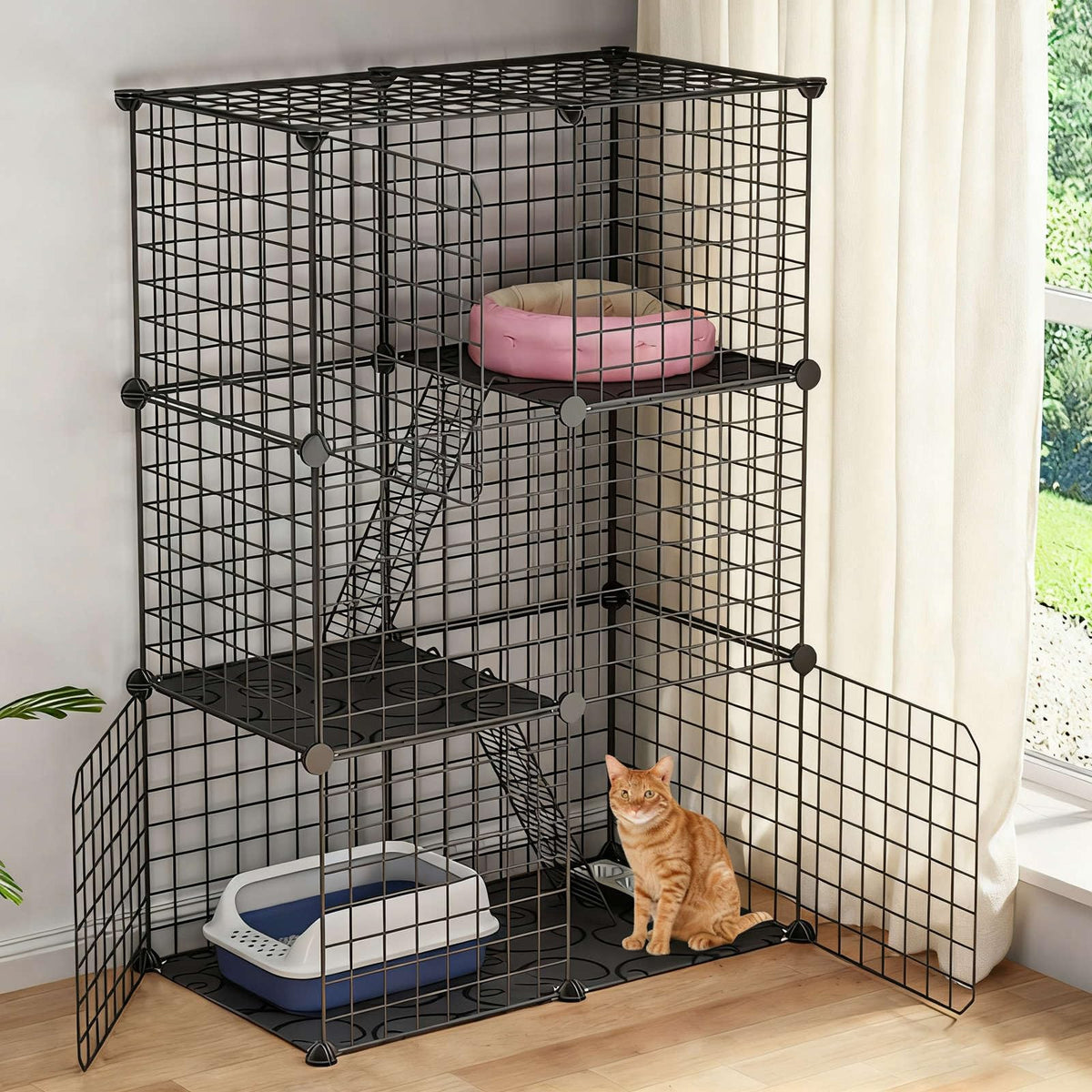3-Tier Cat Cage with 3 Doors 2 Ramp Ladders H59450
