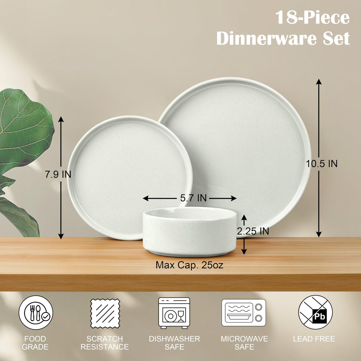 18-Piece Speckled White Stoneware Dinnerware Set Y236