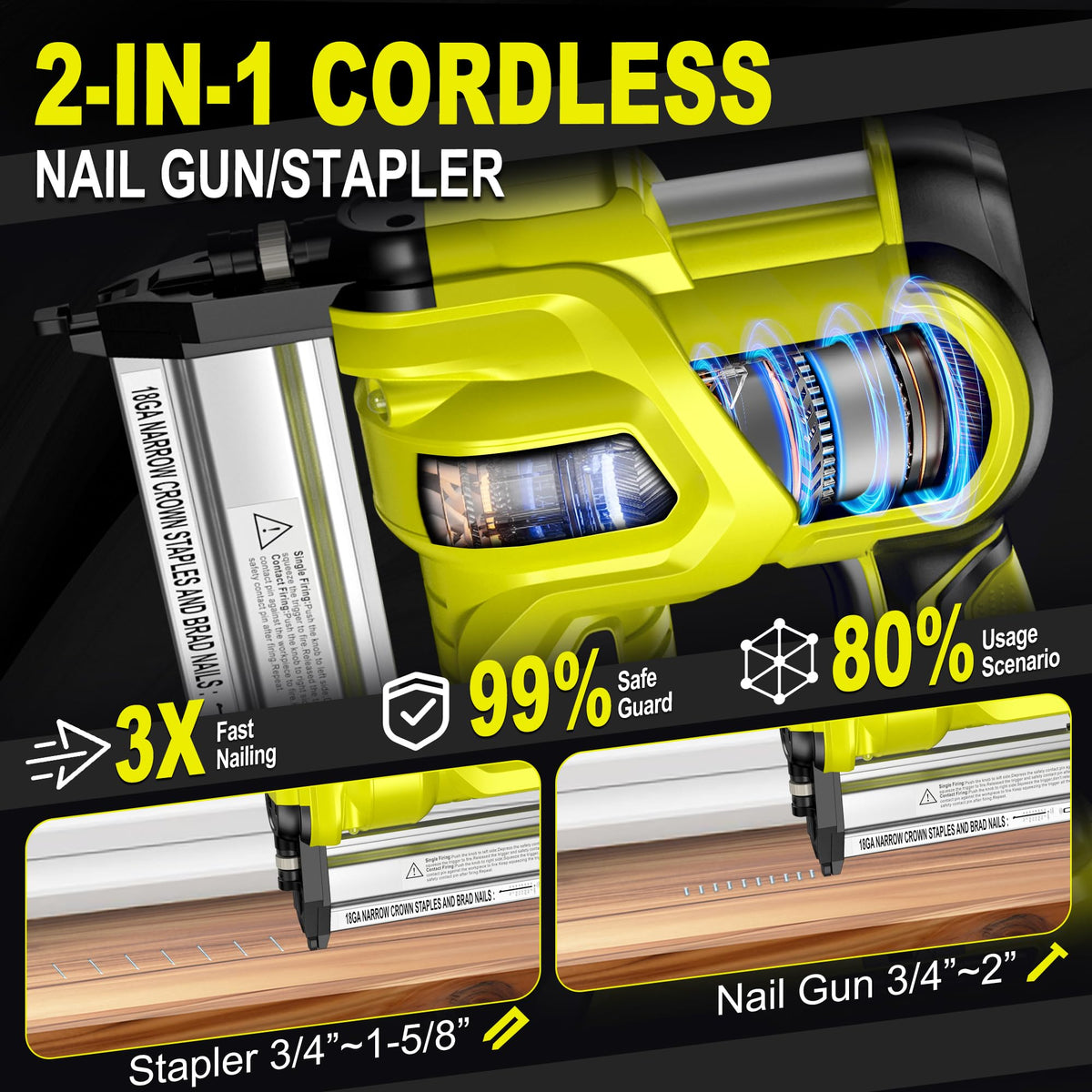 2" Cordless Brad Nailer, 2-in-1 21V Electric Brad Nailer with Battery I8177