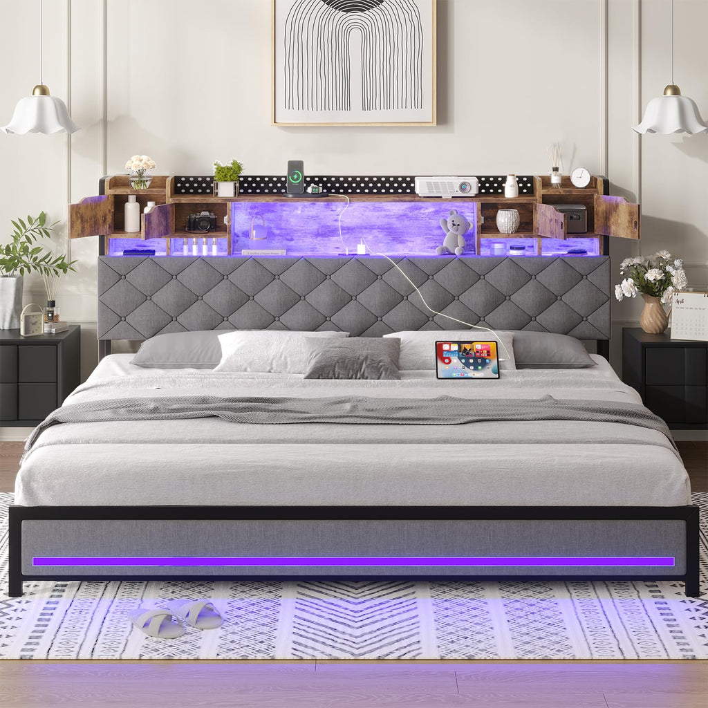 King Size Bed Frame with Storage & Upholstered Headboard M534