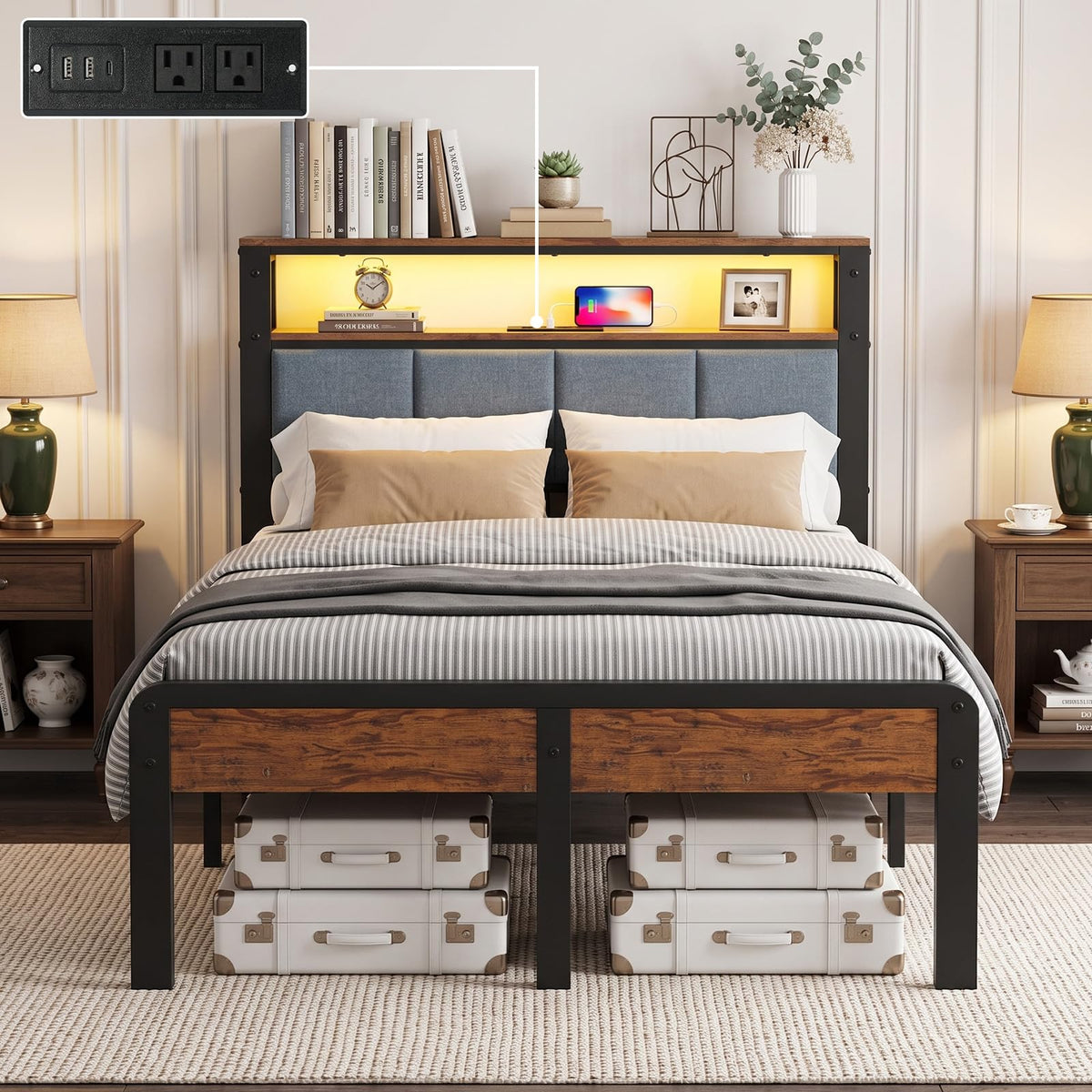 Twin Bed Frame with 18-Inch Under-Bed Storage and RGB LED Lights O662