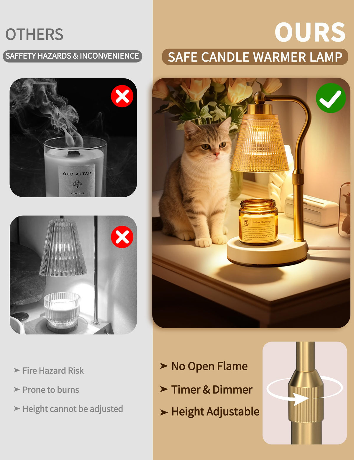 Height Adjustable Dimmable Candle Warmer Lamp with Timer B853810